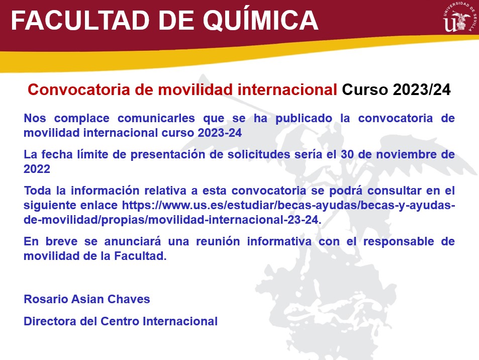 Convocatoria de movilidad internacional Curso 2023/24