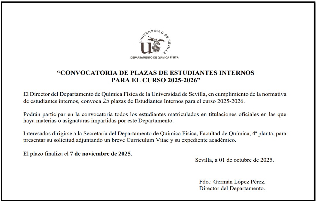 CONVOCATORIA DE PLAZAS DE ESTUDIANTES INTERNOS PARA EL CURSO 2025-2026