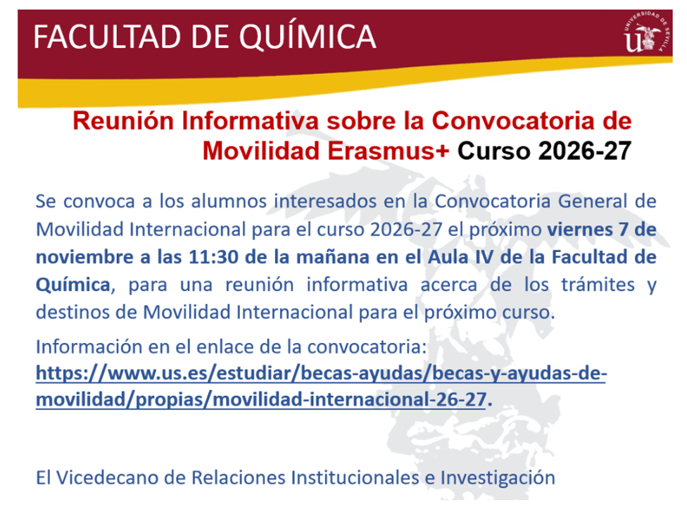 Reunión Informativa sobre la Convocatoria de Movilidad Erasmus+ Curso 2026-27