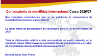 Convocatoria de movilidad internacional Curso 2026/27