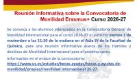 Reunión Informativa sobre la Convocatoria de Movilidad Erasmus+ Curso 2026-27