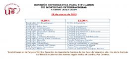 REUNIÓN INFORMATIVA PARA TITULARES DE MOVILIDAD INTERNACIONAL CURSO 2023-2024