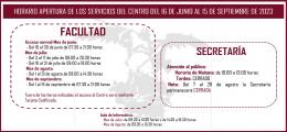 HORARIO APERTURA DE LOS SERVICIOS DEL CENTRO DEL 16 DE JUNIO AL 15 DE SEPTIEMBRE DE 2023