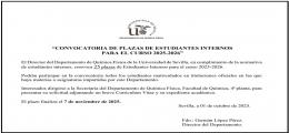 CONVOCATORIA DE PLAZAS DE ESTUDIANTES INTERNOS PARA EL CURSO 2025-2026
