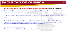 Convocatoria de movilidad internacional Curso 2026/27